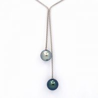Collana in Argento e 2 Perle di Tahiti Rotonde C+ 12.1 e 12.5 mm