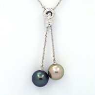Collana in Argento e 2 Perle di Tahiti Rotonde C+ 11.7 e 12 mm