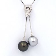 Collana in Argento e 2 Perle di Tahiti Rotonde C+ 11.5 e 11.8 mm
