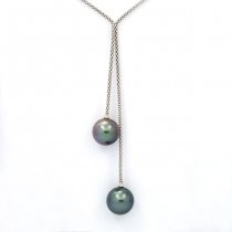 Collana in Argento e 2 Perle di Tahiti Rotonde C 12.6 e 12.8 mm