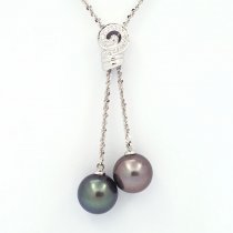 Collana in Argento e 2 Perle di Tahiti Rotonde C 11.6 e 11.7 mm
