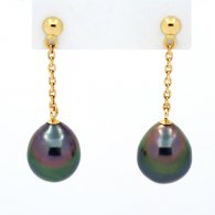 Orecchini in Oro 18K e 2 Perle di Tahiti Semi-Barocche B 8.1 mm