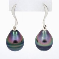 Orecchini in Argento e 2 Perle di Tahiti Cerchiate C 10.5 mm