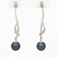 Orecchini in Argento e 2 Perle di Tahiti Rotonde 1 B & 1 C 8.1 mm