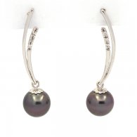 Orecchini in Argento e 2 Perle di Tahiti Rotonde 1 B & 1 C 8.9 mm
