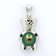 Ciondolo in Argento e 1 Perla di Tahiti Semi-Baroccha C+ 9 mm
