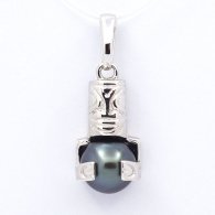 Ciondolo in Argento e 1 Perla di Tahiti Rotonda C 8.9 mm