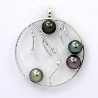 Ciondolo in Argento e 4 Perle di Tahiti Rotonde C 8.2 a 8.4 mm