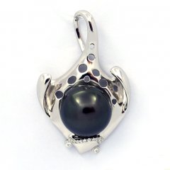 Ciondolo in Argento e 1 Perla di Tahiti Semi-Rotonda C 13 mm