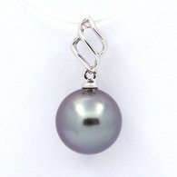 Ciondolo in Oro bianco 18K e 1 Perla di Tahiti Rotonda A 9.4 mm