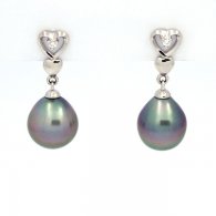 Orecchini in Argento e 2 Perle di Tahiti Semi-Barocche B 8.6 e 8.8 mm