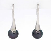 Orecchini in Argento e 2 Perle di Tahiti Rotonde C 9 mm