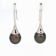 Orecchini in Argento e 2 Perle di Tahiti Semi-Barocche A 9.3 mm