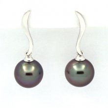 Orecchini in Oro bianco 18K e 2 Perle di Tahiti Rotonde B 8.7 e 8.8 mm