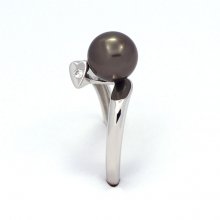 Anello in Argento e 1 Perla di Tahiti Rotonda A 7.6 mm