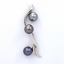 Ciondolo in Argento e 3 Perle di Tahiti Rotonde C 9 mm