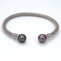 Braccialetto in Argento e 2 Perle di Tahiti Semi-Rotonda B 9 mm