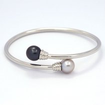 Braccialetto in Argento e 2 Perle di Tahiti Semi-Rotonda C 9.5 e 9.7 mm