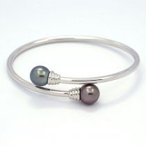 Braccialetto in Argento e 2 Perle di Tahiti Semi-Rotonda C 9.5 e 9.7 mm