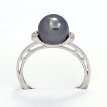 Anello in Argento e 1 Perla di Tahiti Rotonda C 8.6 mm