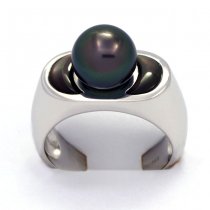 Anello in Argento e 1 Perla di Tahiti Rotonda B  9.1 mm
