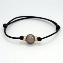 Braccialetto in Cotone e 1 Perla di Tahiti Semi-Rotonda C 10.6 mm