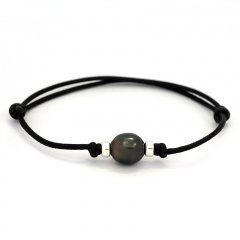 Braccialetto in Cotone e 1 Perla di Tahiti Semi-Baroccha B 9.8 mm