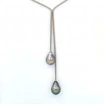 Collana in Argento e 2 Perle di Tahiti Semi-Barocche B 10 e 10.2 mm