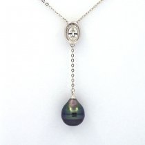 Collana in Argento e 1 Perla di Tahiti Cerchiata C 10.1 mm