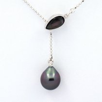Collana in Argento e 1 Perla di Tahiti Semi-Baroccha A 9.2 mm