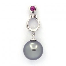 Ciondolo in Argento e 1 Perla di Tahiti Rotonda C 10.2 mm