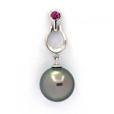 Ciondolo in Argento e 1 Perla di Tahiti Rotonda C 11.1 mm