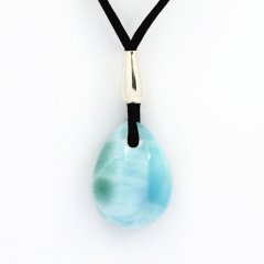 Collana in Cotone + Argento e 1 Larimar - 16 x 12 x 6.5 mm - 2.2 gr
