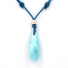 Collana in Cotone + Argento e 1 Larimar - 25 x 9 mm - 2.9 gr