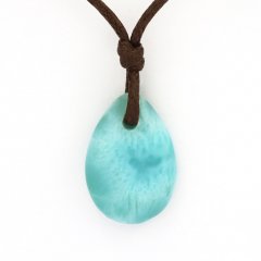 Collana in Cotone e 1 Larimar - 18 x 12 x 5 mm - 2.2 gr