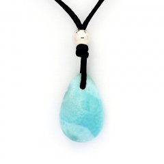 Collana in Cotone, Argento e 1 Larimar - 18 x 12 x 6.8 mm - 2.4 gr