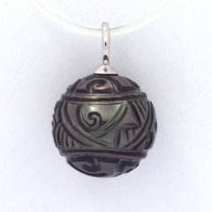 Ciondolo in Argento e 1 Perla di Tahiti Incisa 11.2 mm