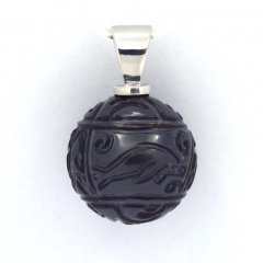 Ciondolo in Argento e 1 Perla di Tahiti Incisa 13.2 mm