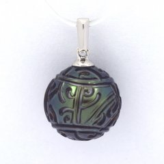 Ciondolo in Argento e 1 Perla di Tahiti Incisa 12.1 mm