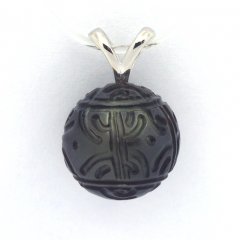 Ciondolo in Argento e 1 Perla di Tahiti Incisa 11.8 mm