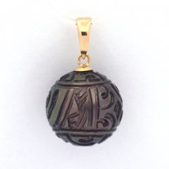 Ciondolo in Oro 18K e 1 Perla di Tahiti Incisa 12 mm