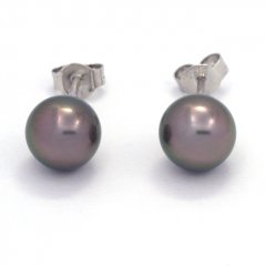Orecchini in Argento e 2 Perle di Tahiti Rotonde C 8.2 mm
