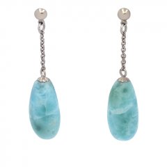 Orecchini in Argento e 2 Larimar - 15 x 7.6 mm - 4.3 gr
