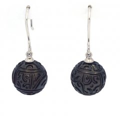 Orecchini in Argento e 2 Perle di Tahiti Incisa 11 mm