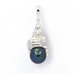 Ciondolo in Argento e 1 Perla di Tahiti Semi-Baroccha B+ 8.8 mm