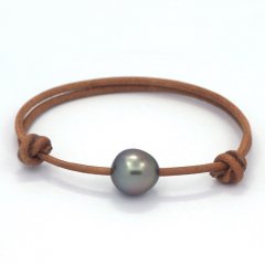 Braccialetto in Cuoio e 1 Perla di Tahiti Semi-Baroccha C 11.2 mm