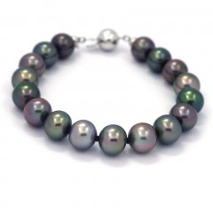 Braccialetto di 17 Perle di Tahiti Semi-Barocche B 9 a 9.4 mm e Argento .925