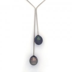 Collana in Argento e 2 Perle di Tahiti Cerchiate C 13.2 e 13.3 mm