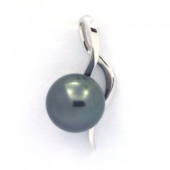 Ciondolo in Oro bianco 18K e 1 Perla di Tahiti Rotonda B 8.8 mm