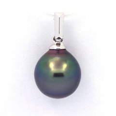 Ciondolo in Oro bianco 18K e 1 Perla di Tahiti Semi-Baroccha A 9.5 mm
